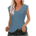 thumbnail image 1 of Yuzhih Women's Cap Sleeve Tank Tops Loose V Neck Work Shirts Solid Color Pocket Blouse 2024 Fashion Clothes, 1 of 5