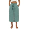 thumbnail image 1 of Yuzhih Women's Capri Pants Drawstring High Waisted Cropped Pants with Pockets Straight Wide Leg Capris, 1 of 3