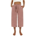 thumbnail image 1 of XuJwPNcy Women's Capri Pants Drawstring High Waisted Cropped Pants with Pockets Straight Wide Leg Capris, 1 of 3