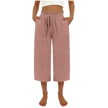 Yuzhih Women's Capri Pants Drawstring High Waisted Cropped Pants with Pockets Straight Wide Leg Capris