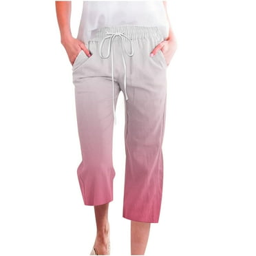 Yuzhih Women's Capri Pants Drawstring High Waisted Straight Leg Cropped Pants 2024 Fashion Gradient Color Capris