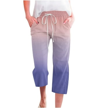 Yuzhih Women's Capri Pants Drawstring High Waisted Straight Leg Cropped Pants 2024 Fashion Gradient Color Capris