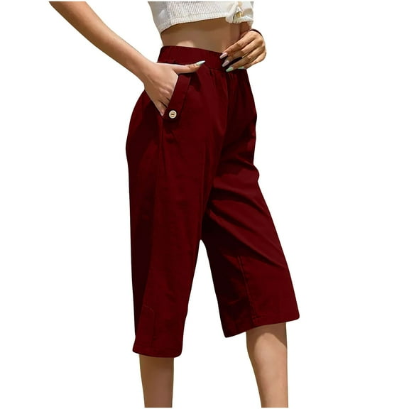 XuJwPNcy Women's Capri Pants Summer Loose Wide Leg Elastic High Waist Cropped Trousers with Pockets Lounge Capris