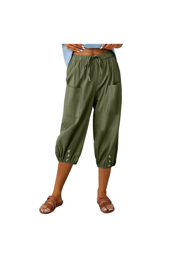 Women's Capris Casual Trendy Cropped Pants Loose Drawstring Waist Cinch Bottom Jogger Capri Trouser