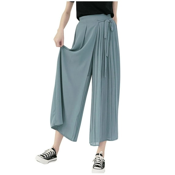 XuJwPNcy Women's Capris Crop Chiffon Pants Summer Beach Vacation Capri Trousers Wide Leg Palazzo Pants
