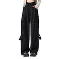 thumbnail image 1 of XuJwPNcy Women's Cargo Pants Casual Drawstring V Waisted Wide Leg Pants with Flap Pockets Trendy Solid Hiking Trousers, 1 of 7