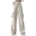 thumbnail image 1 of XuJwPNcy Women's Cargo Pants Elastic Waisted Wide Leg Pant Trendy Solid Lightweight Hiking Trousers with Flap Pocket, 1 of 3
