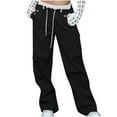 thumbnail image 1 of Yuzhih Women's Cargo Pants Trendy Double Waisted Split Hems Sweatpants Straight Wide Leg Vintage Streetwear with Drawstring, 1 of 7