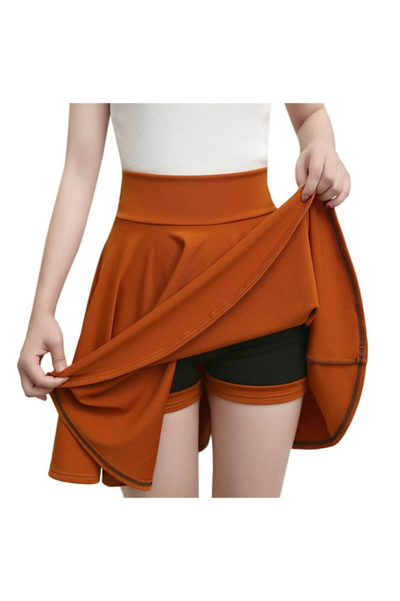 Women's Casual Stretchy Flared Pleated Mini Skater Skirt with Shorts Basic High Waist Short Skirts Plus Size Skirts for Women