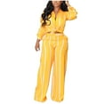 thumbnail image 1 of XuJwPNcy Women鈥檚 Casual Two Piece Outfits Striped Long Sleeve Button down Shirt Wide Leg Long Pants Sets with Pockets, 1 of 5