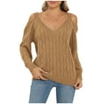 thumbnail image 1 of XuJwPNcy Women's Cold Shoulder Sweater V Neck Knit Long Sleeve Sweater Tops Casual Fall Trendy Pullover Top, 1 of 6