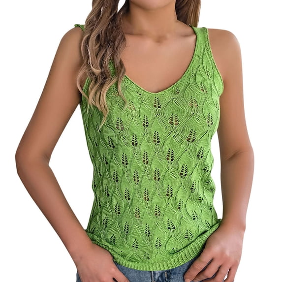 Yuzhih Women's Crochet Knit Tank Tops 2024 Casual Scoop Neck Sleeveless Sweater Shirts Baggy Cutout Tops