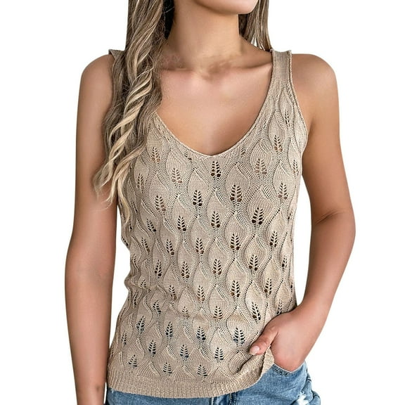 XuJwPNcy Women's Crochet Knit Tank Tops Casual Scoop Neck Sleeveless Sweater Shirts Baggy Cutout Tops
