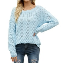 XuJwPNcy Women's Crochet Sweater Top Hollow out Long Sleeve Pullover Tops Fashion Solid Fall Outfits