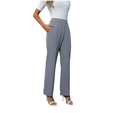 Yuzhih Women's Dress Pants Stretchy Casual Straight Leg Work Pants with Pockets High Waisted Trouser for Office Business