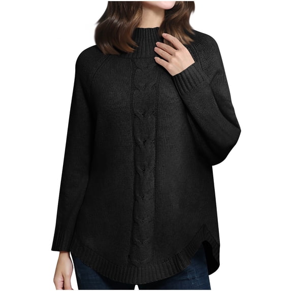 XuJwPNcy Women's Fall Winter Fashion Sweater Mock Neck Long Sleeve Cable Knit Chunky Vintage Casual Pullover Tops