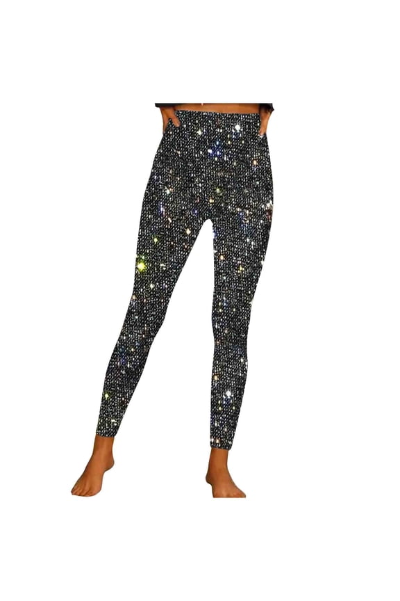 Women's Fashion Sequin Pants High Waisted Glitter Leggings Sparkly Party Club Skinny Trousers