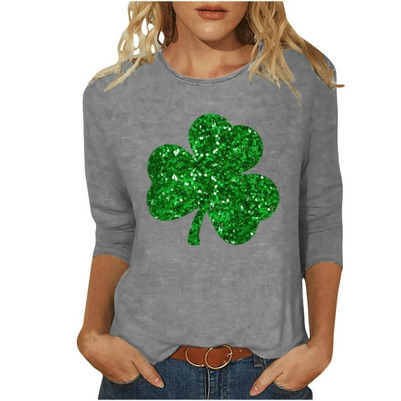 Yuzhih Women's Fashion St. Patrick's Day Printed T-Shirt 3/4 Sleeves Blouse Round Neck Casual Tops 2025