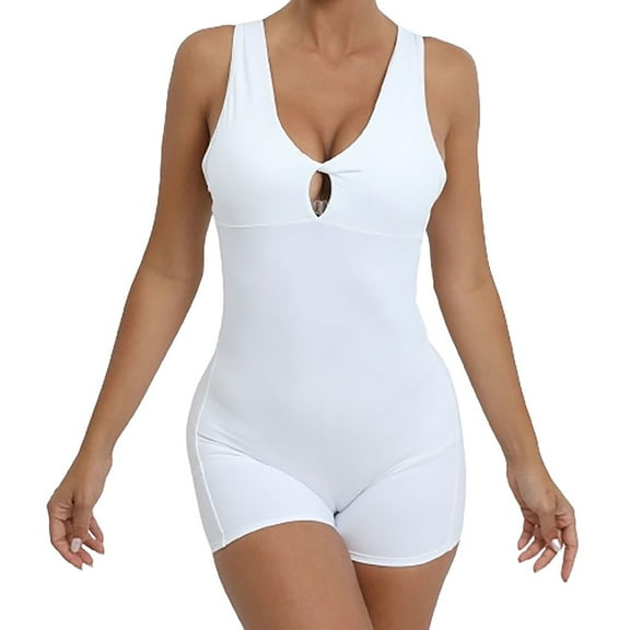 XuJwPNcy Women's Jumpsuit Casual Summer Sleeveless V Back Short Rompers Slim Yoga Workout Bodysuit with Bra