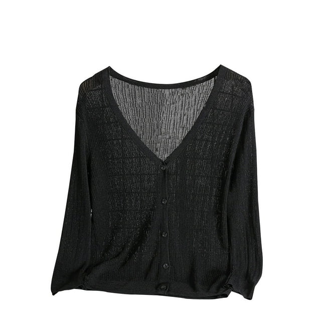 Yuzhih Women's Knit Cardigan Long Sleeve Button down Open Front Casual Solid Lightweight Sweater Tops