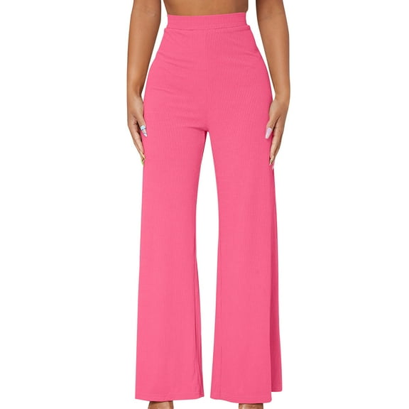 XuJwPNcy Women's Knit Lounge Pants Elastic High Waist Flowy Yoga Sweatpants Casual Solid Wide Leg Trousers