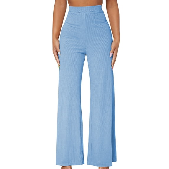 XuJwPNcy Women's Knit Lounge Pants Elastic High Waist Flowy Yoga Sweatpants Casual Solid Wide Leg Trousers