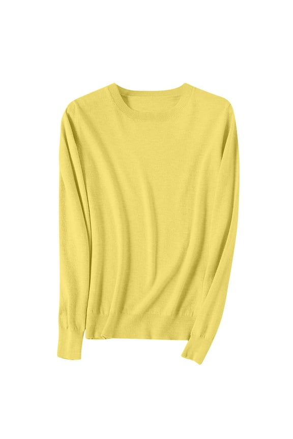 Women's Knit Sweater Tops Fall Long Sleeve Crew Neck Pullover Tops Casual Solid Thermal Sweaters