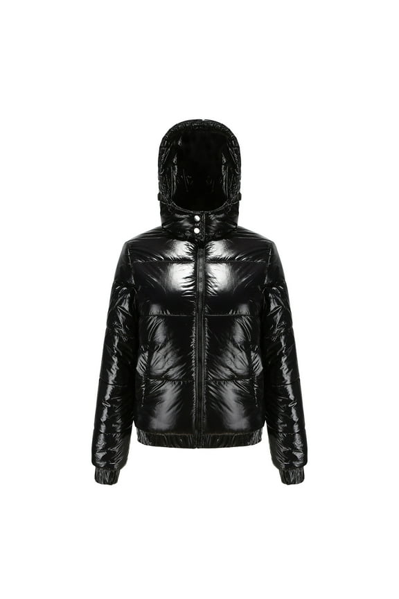 Yuzhih Women's Lightweight Quilted Puffer Down Jacket Hooded Zipper Padding Winter Shiny Short Bubble Coats for Women