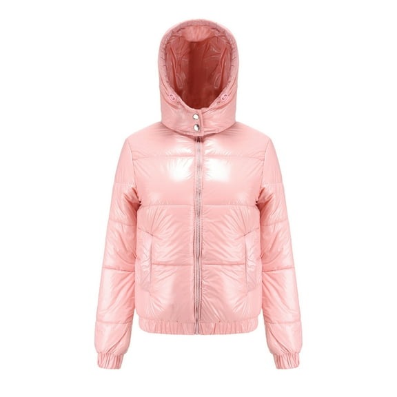 XuJwPNcy Women's Lightweight Quilted er Down Jacket Hooded Zipper Padding Winter Shiny Short Bubble Coats for Women