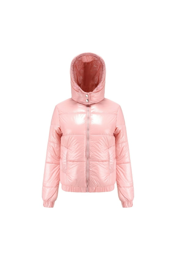 XuJwPNcy Women's Lightweight Quilted er Down Jacket Hooded Zipper Padding Winter Shiny Short Bubble Coats for Women