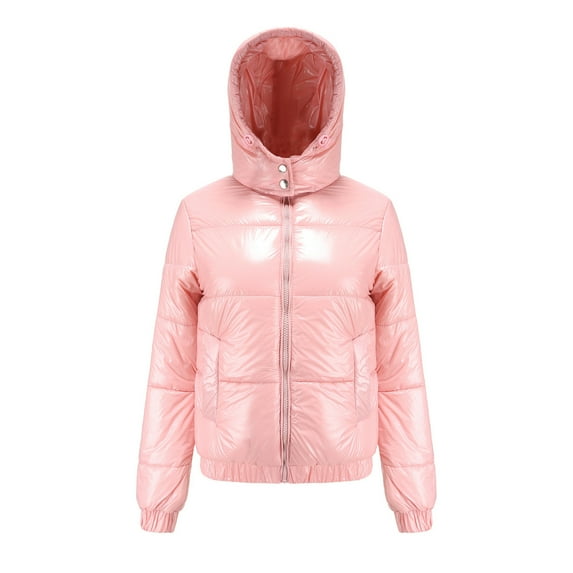 XuJwPNcy Women's Lightweight Quilted er Down Jacket Hooded Zipper Padding Winter Shiny Short Bubble Coats for Women