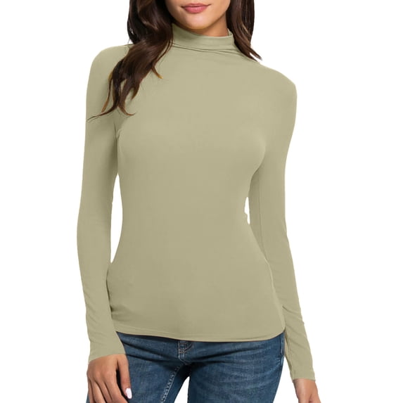 XuJwPNcy Women's Long Sleeve Mock Turtleneck Shirts Slim Basic Stretchy Lightweight Based Layer Tight Tops Shirts Blouse