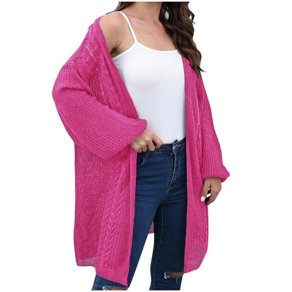 Yuzhih Women's Long Sweaters Cardigan Open Front Long Sleeve Plus Size Knit Cardigans Trendy Solid Fall Coat