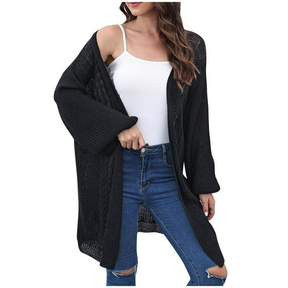 XuJwPNcy Women's Long Sweaters Cardigan Open Front Long Sleeve Plus Size Knit Cardigans Trendy Solid Fall Coat