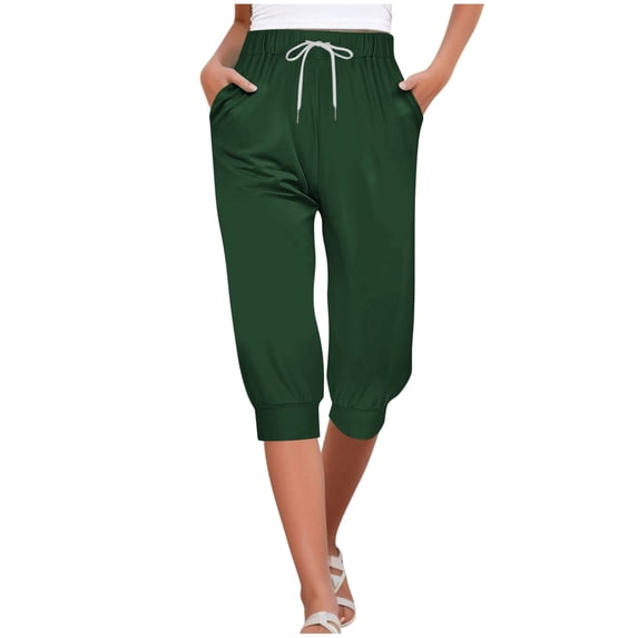 XuJwPNcy Women's Lounge Capri Pants Casual Solid Drawstring Waist Cropped Trouser Summer Beach Vacation Capris
