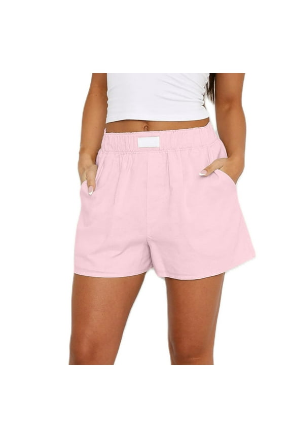 Women's Lounge Shorts Summer Solid Elastic Waist Boxer Shorts Loose Casual Pajama Bottoms Beachwear