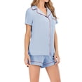 thumbnail image 1 of Yuzhih Women's Pajama Set Collared V Neck Button down Tops with Short Pants Comfy Soft Summer 2 Piece Pjs Shorts Set, 1 of 4