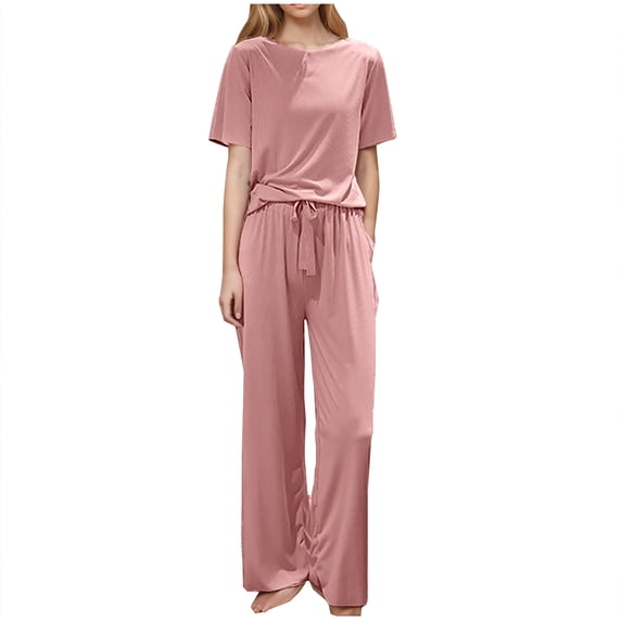 cfhntfmh Women's Pajamas Set Soft 2 Piece Loungewear Long Sleeve Top with Long Pants Pj Set with Pockets