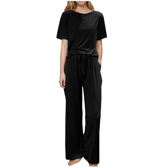 XuJwPNcy Women's Pajamas Set Soft 2 Piece Loungewear Long Sleeve Top with Long Pants Pj Set with Pockets