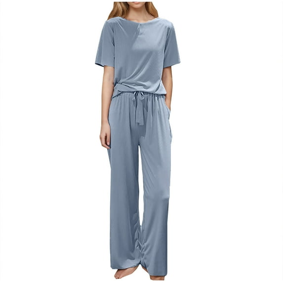 XuJwPNcy Women's Pajamas Set Soft 2 Piece Loungewear Long Sleeve Top with Long Pants Pj Set with Pockets