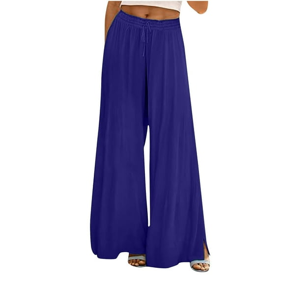 XuJwPNcy Women's Palazzo Pants Summer Casual Wide Leg High Waist Lounge Pants Boho Beach Trousers with Pockets