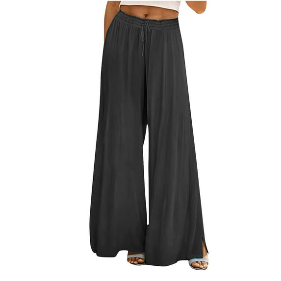 XuJwPNcy Women's Palazzo Pants Summer Casual Wide Leg High Waist Lounge Pants Boho Beach Trousers with Pockets