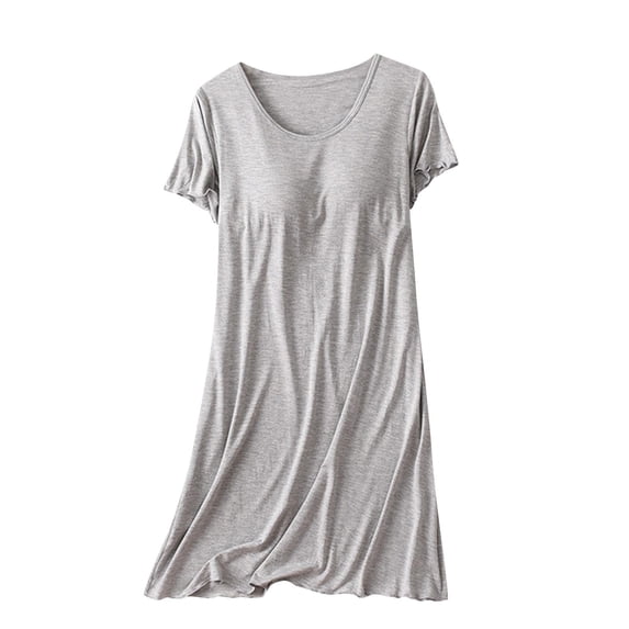 cfhntfmh Women's Pj Nightgown Sleep Shirts Scoop Neck Short Sleeve Soft Pajama Dress Built in Bras Soft Sleepwear