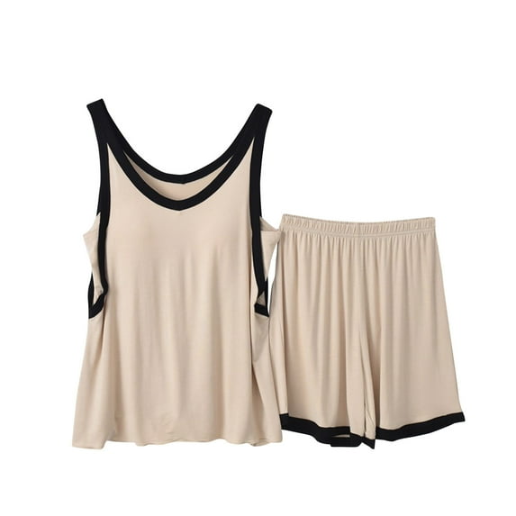XuJwPNcy Women's Pj Tank Top Sets with Built in Bras Summer Casual Scoop Neck Sleeveless Top with Shorts Lounge Pajama Sets