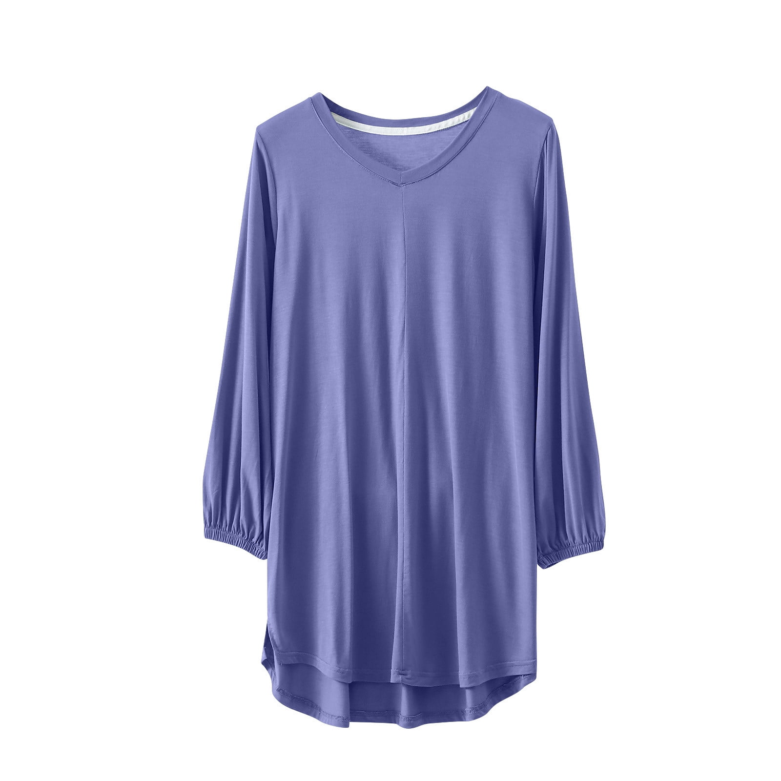 Yuzhih Women's Plus Size Pajama Tops Summer Scoop Neck Long Sleeve Blouse Loose Comfy Sleep Tshirts