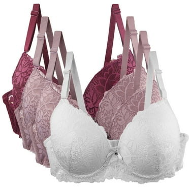 Yuzhih Women's Push up Lace Bra No Underwire Full Coverage Breathable Bras Plus Size Support Soft Comfy Bras 4 Pack