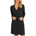 thumbnail image 1 of XuJwPNcy Women's Robes Ribbed Knit Soft Bathrobe Knee Length Robes Stretchy Short Sleepwear with Pockets, 1 of 6