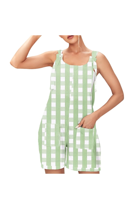 XuJwPNcy Women's Rompers Scoop Neck Adjustable Straps Baggy Short Jumpsuits Loose Sleeveless Summer Overalls with Pockets