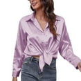 thumbnail image 1 of Yuzhih Women's Satin Silk Long Sleeve Button Down Collared Shirt Formal Work Blouse Top Casual Solid Shirts for Office Lady, 1 of 6