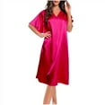 thumbnail image 1 of Yuzhih Women's Silk Nightgowns Ruffle Short Sleeve V Neck Satin Midi Nightdress Lounge Sleepshirts Sleepwear, 1 of 4